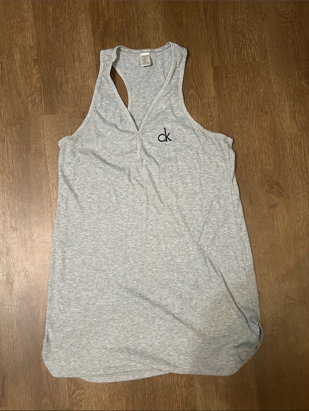 Calvin Klein Light Heather Gray Racerback Henley Nightgown